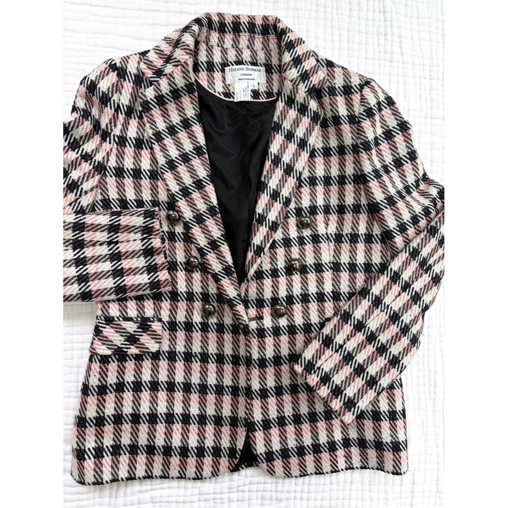 Helene Berman London Plaid Metallic Tweed Blazer Jacket Wool Blend L